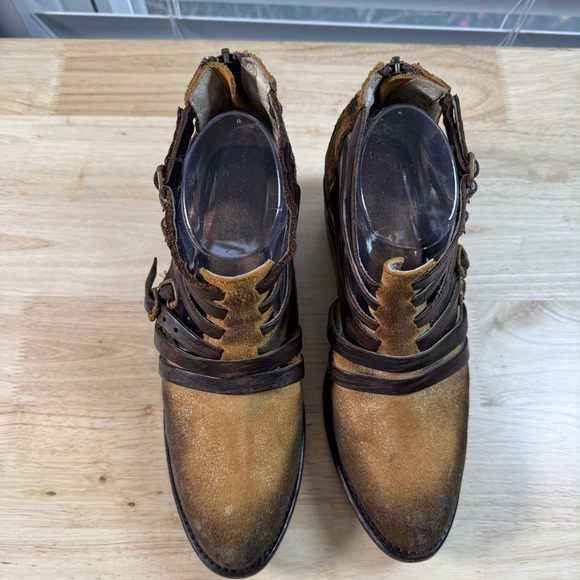 Freebird By Steven Amber Sz 8 Brown Distressed Classic Zip Buckle Leather Ankle - Picture 4 of 14